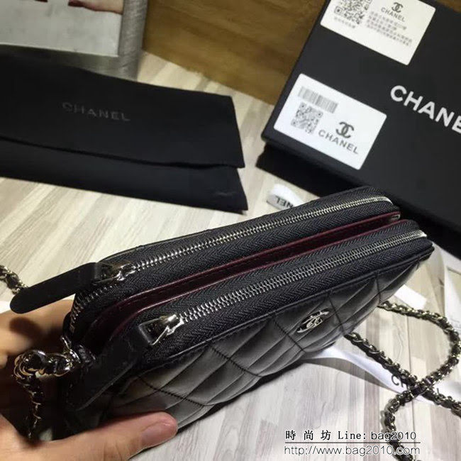 香奈兒CHANEL 2018新款 進口平紋小羊皮雙拉鏈鏈條包手機包82527 DSC1436